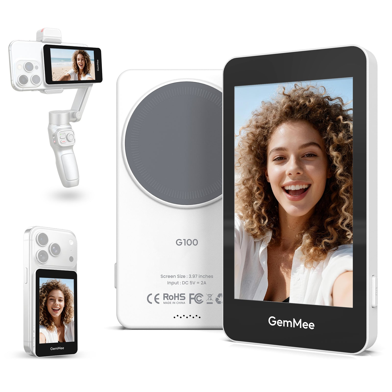 GemMee G100 Magnetic Smartphone Selfie Monitor - White